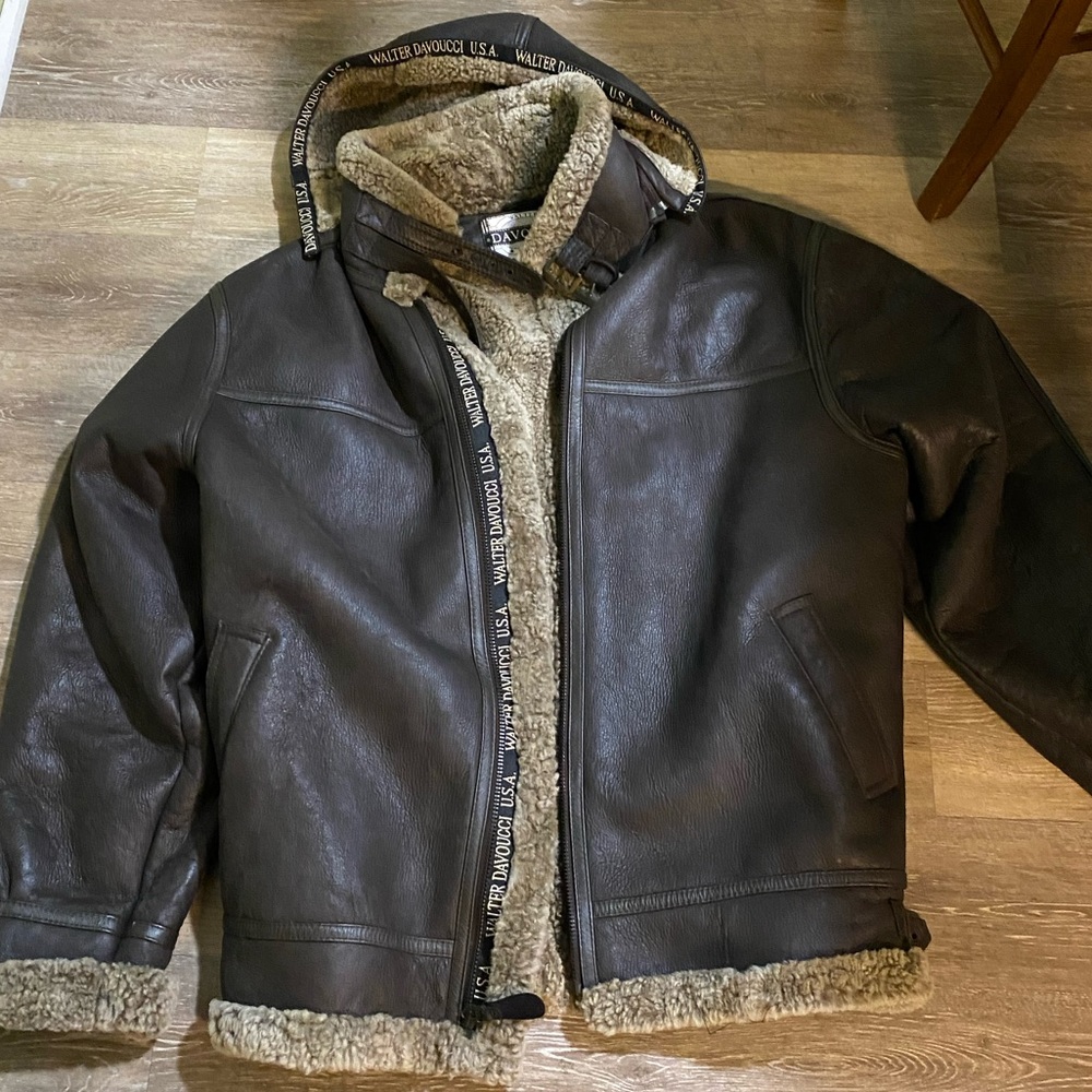 Leather Coat- Walter Davoucci Genuine Shearling Brown size 6XL